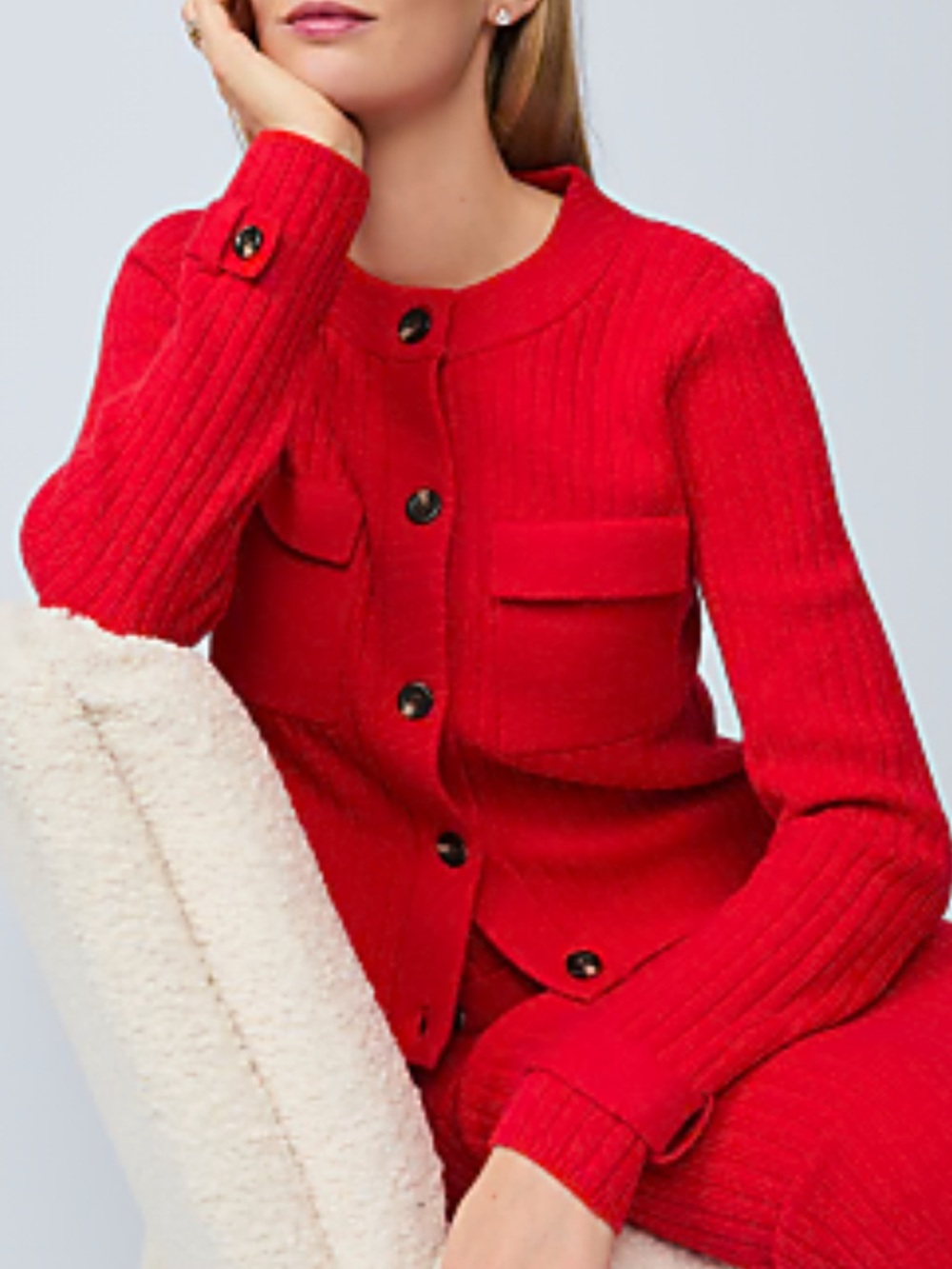 Ann Taylor Red Button-Front Ribbed Knit Cardigan Jacket NWT